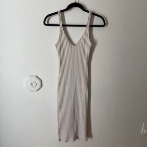 Zara Cream Ribbed Fitted Midi Dress